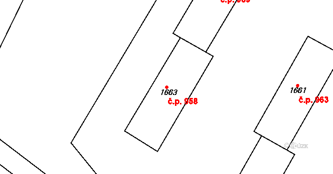Hustopeče 958 na parcele st. 1663 v KÚ Hustopeče u Brna, Katastrální mapa