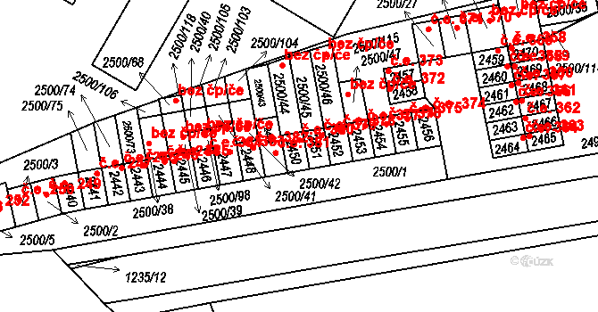 Hustopeče 380 na parcele st. 2450 v KÚ Hustopeče u Brna, Katastrální mapa