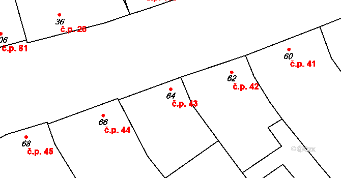 Chvalnov 43, Chvalnov-Lísky na parcele st. 64 v KÚ Chvalnov, Katastrální mapa
