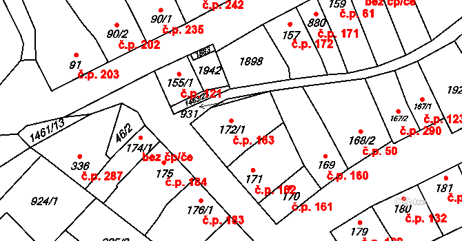 Kvasice 163 na parcele st. 172/1 v KÚ Kvasice, Katastrální mapa