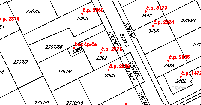 Kroměříž 2676 na parcele st. 2902 v KÚ Kroměříž, Katastrální mapa