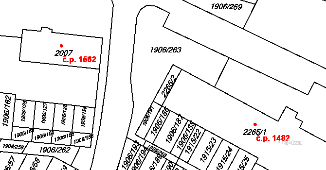 Bystřice pod Hostýnem 1482 na parcele st. 2265/1 v KÚ Bystřice pod Hostýnem, Katastrální mapa
