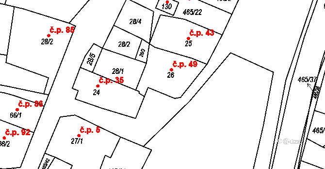 Hrochov 49, Lipová na parcele st. 26 v KÚ Hrochov, Katastrální mapa