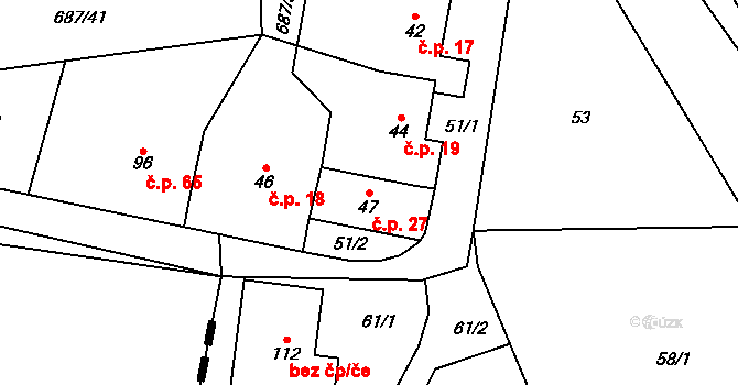Hamry 27, Plumlov na parcele st. 47 v KÚ Hamry, Katastrální mapa