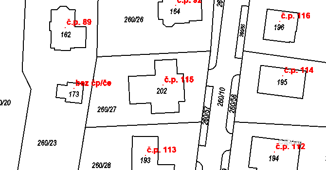 Havlovice 115, Domažlice na parcele st. 202 v KÚ Havlovice u Domažlic, Katastrální mapa