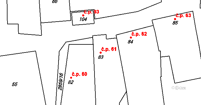 Korolupy 61 na parcele st. 83 v KÚ Korolupy, Katastrální mapa