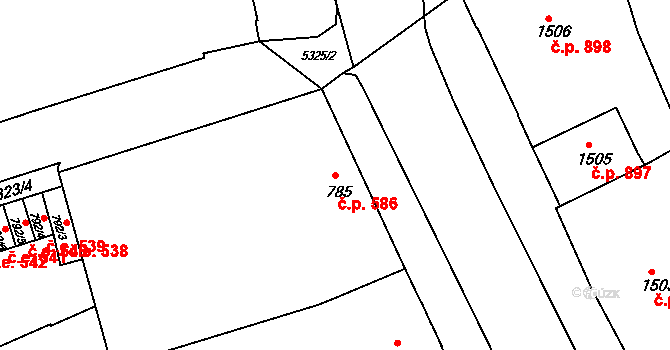 Znojmo 586 na parcele st. 785 v KÚ Znojmo-město, Katastrální mapa