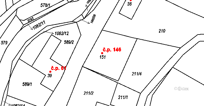 Rožany 146, Šluknov na parcele st. 151 v KÚ Rožany, Katastrální mapa