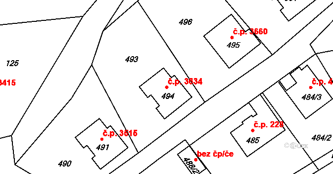 Vrkoslavice 3634, Jablonec nad Nisou na parcele st. 494 v KÚ Vrkoslavice, Katastrální mapa