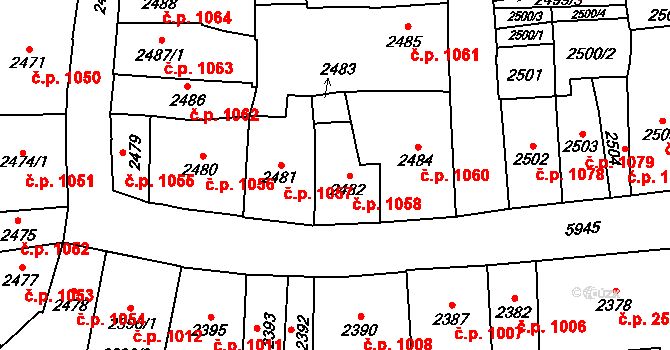 Jihlava 1058 na parcele st. 2482 v KÚ Jihlava, Katastrální mapa