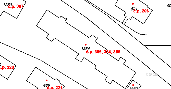 Dolní Líštná 384,385,386, Třinec na parcele st. 1364 v KÚ Dolní Líštná, Katastrální mapa