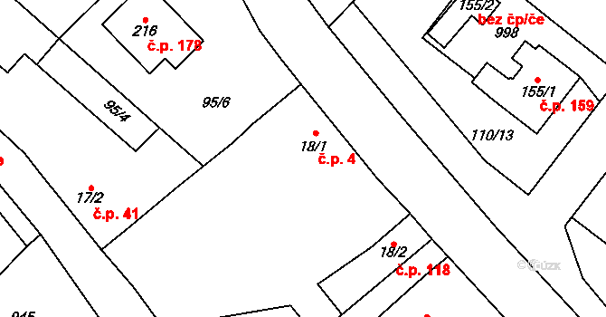 Sudovo Hlavno 4 na parcele st. 18/1 v KÚ Sudovo Hlavno, Katastrální mapa