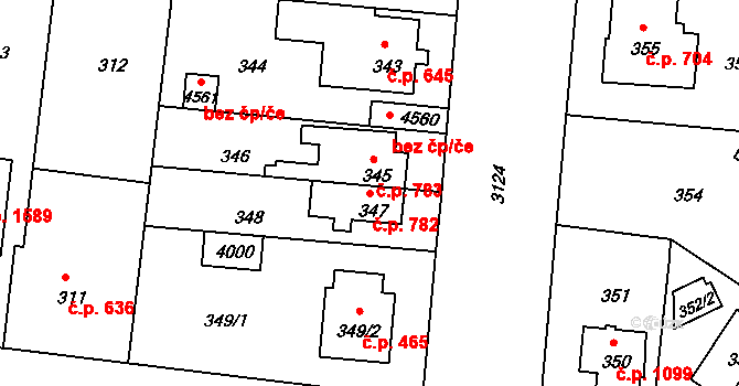 Čelákovice 782 na parcele st. 347 v KÚ Čelákovice, Katastrální mapa