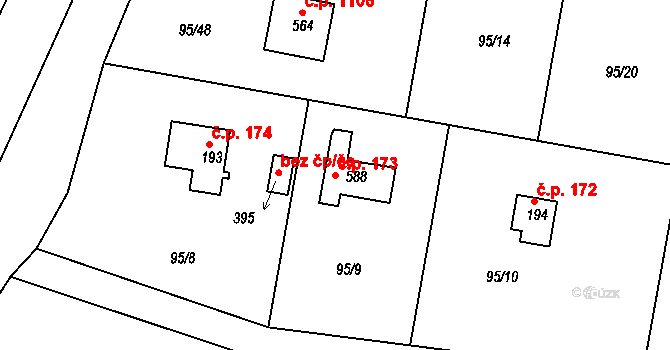 Oleško 173, Březová-Oleško na parcele st. 588 v KÚ Oleško u Zvole, Katastrální mapa