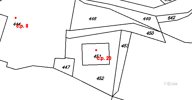 Kňovičky 20, Kňovice na parcele st. 451 v KÚ Kňovice, Katastrální mapa