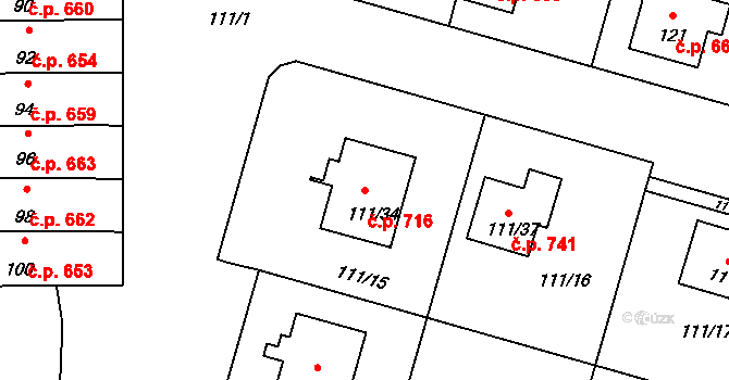 Město Albrechtice 716 na parcele st. 111/34 v KÚ Město Albrechtice, Katastrální mapa