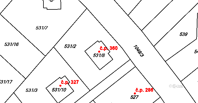 Krmelín 360 na parcele st. 531/8 v KÚ Krmelín, Katastrální mapa
