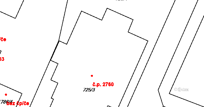 Šumperk 2760 na parcele st. 725/3 v KÚ Šumperk, Katastrální mapa
