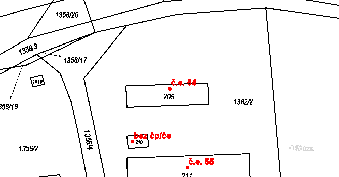 Zdebuzeves 54, Divišov na parcele st. 209 v KÚ Zdebuzeves, Katastrální mapa