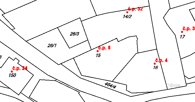 Hradišťko I 5, Veltruby na parcele st. 15 v KÚ Hradišťko I, Katastrální mapa
