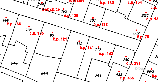 Rozdělov 141, Kladno na parcele st. 118 v KÚ Rozdělov, Katastrální mapa