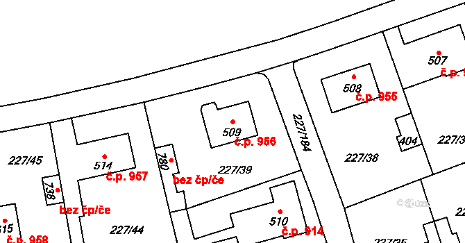 Švermov 956, Kladno na parcele st. 509 v KÚ Hnidousy, Katastrální mapa