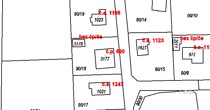 Rajchardov 690, Hradištko na parcele st. 3177 v KÚ Hradištko pod Medníkem, Katastrální mapa