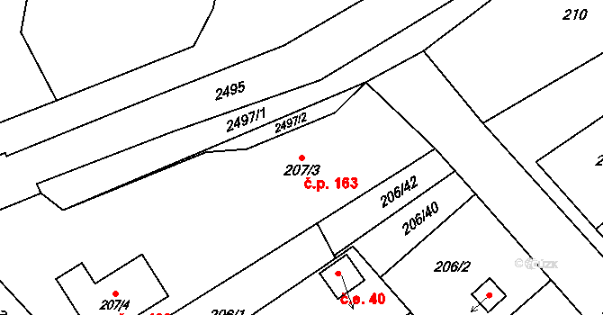 Třeboň I 163, Třeboň na parcele st. 207/3 v KÚ Třeboň, Katastrální mapa