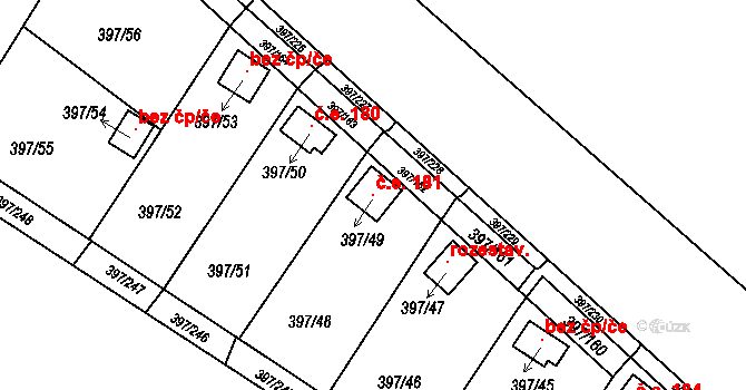 Mikulovice 181, Klášterec nad Ohří na parcele st. 397/49 v KÚ Mikulovice u Vernéřova, Katastrální mapa