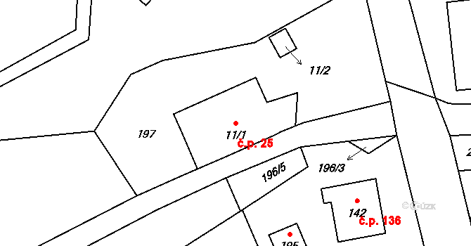 Dolní Suchá 25, Hrádek nad Nisou na parcele st. 11/1 v KÚ Dolní Suchá u Chotyně, Katastrální mapa
