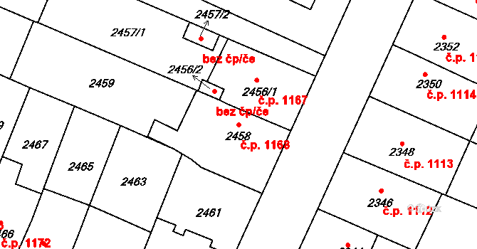 Boskovice 1168 na parcele st. 2458 v KÚ Boskovice, Katastrální mapa