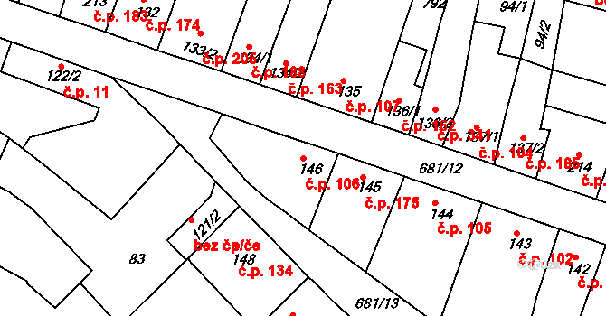 Nechanice 106 na parcele st. 146 v KÚ Nechanice, Katastrální mapa