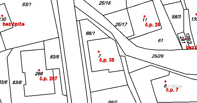 Moravská Chrastová 35, Brněnec na parcele st. 7 v KÚ Moravská Chrastová, Katastrální mapa