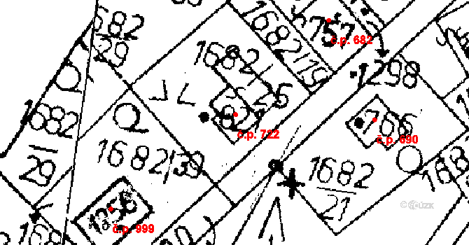 Kamenický Šenov 722 na parcele st. 821 v KÚ Kamenický Šenov, Katastrální mapa