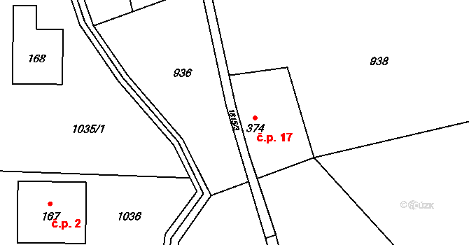 Juliovka 17, Krompach na parcele st. 374 v KÚ Krompach, Katastrální mapa