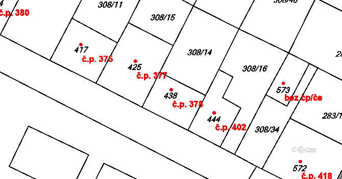 Třebenice 378 na parcele st. 438 v KÚ Třebenice, Katastrální mapa