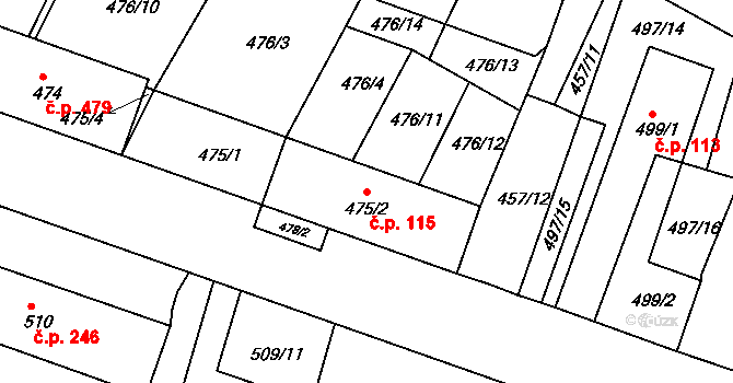 Lovosice 115 na parcele st. 475/1 v KÚ Lovosice, Katastrální mapa