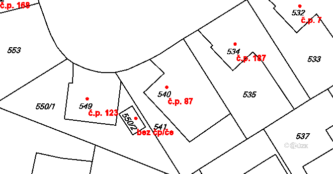 Choryně 87 na parcele st. 540 v KÚ Choryně, Katastrální mapa