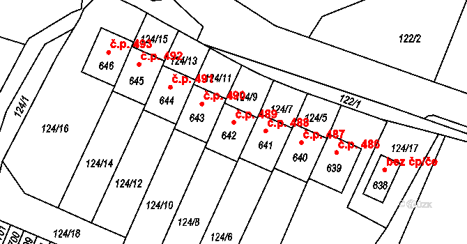 Dolní Podluží 489 na parcele st. 642 v KÚ Dolní Podluží, Katastrální mapa