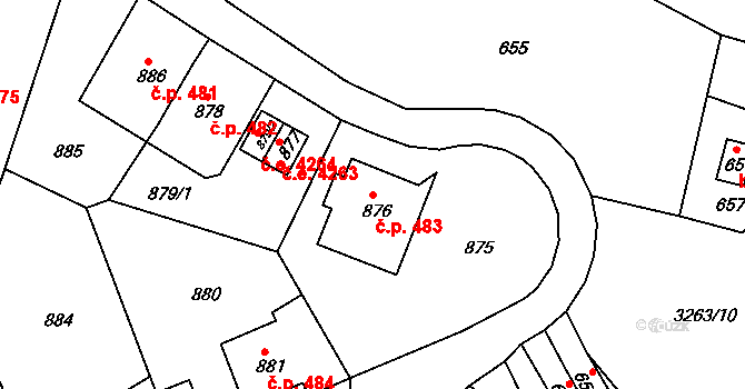 Střekov 483, Ústí nad Labem na parcele st. 876 v KÚ Střekov, Katastrální mapa