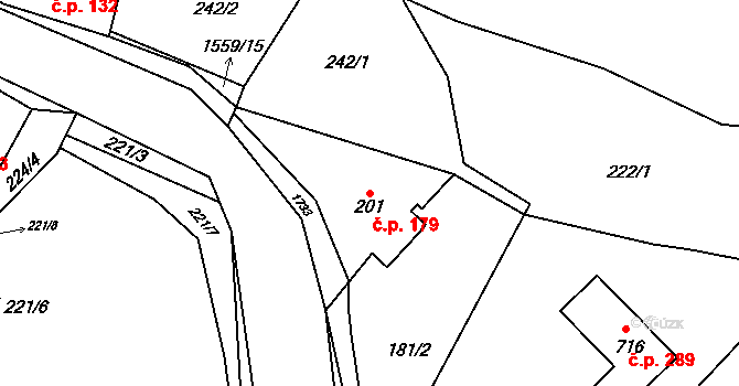 Rybník 179 na parcele st. 201 v KÚ Rybník u České Třebové, Katastrální mapa