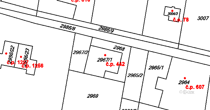 Dolní Lutyně 442 na parcele st. 2967/1 v KÚ Dolní Lutyně, Katastrální mapa