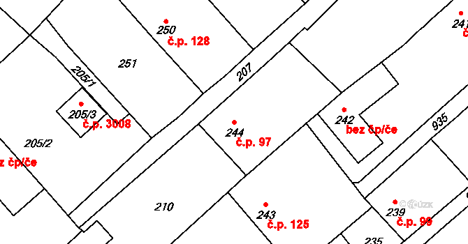 Milovice 97 na parcele st. 244 v KÚ Milovice nad Labem, Katastrální mapa