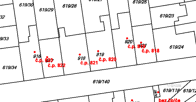 Lysá nad Labem 820 na parcele st. 919 v KÚ Lysá nad Labem, Katastrální mapa