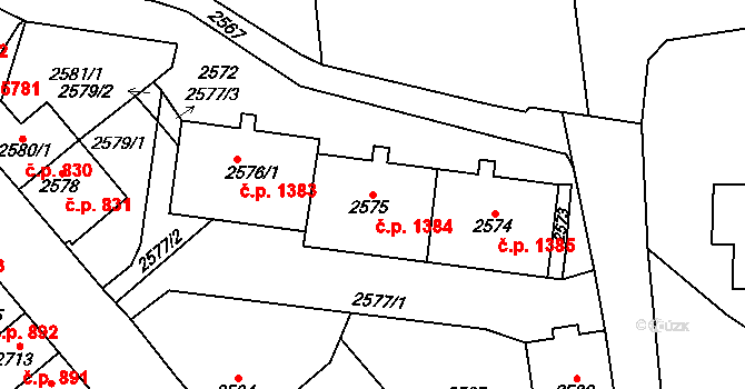 Kadaň 1384 na parcele st. 2575 v KÚ Kadaň, Katastrální mapa