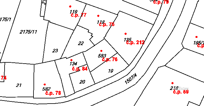 Jejkov 76, Třebíč na parcele st. 583 v KÚ Třebíč, Katastrální mapa