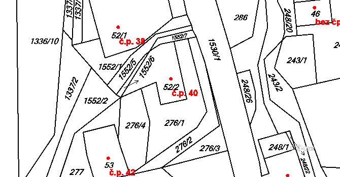 Vítějeves 40 na parcele st. 52/2 v KÚ Vítějeves, Katastrální mapa