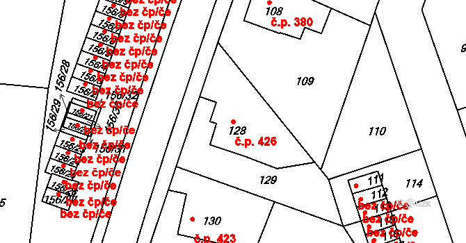 Volyně 426 na parcele st. 128 v KÚ Volyně, Katastrální mapa