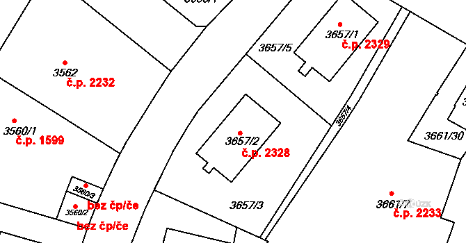 Teplice 2328 na parcele st. 3657/2 v KÚ Teplice, Katastrální mapa