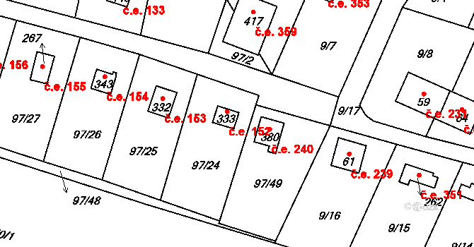 Podhoří 152, Cheb na parcele st. 333 v KÚ Podhoří u Chebu, Katastrální mapa